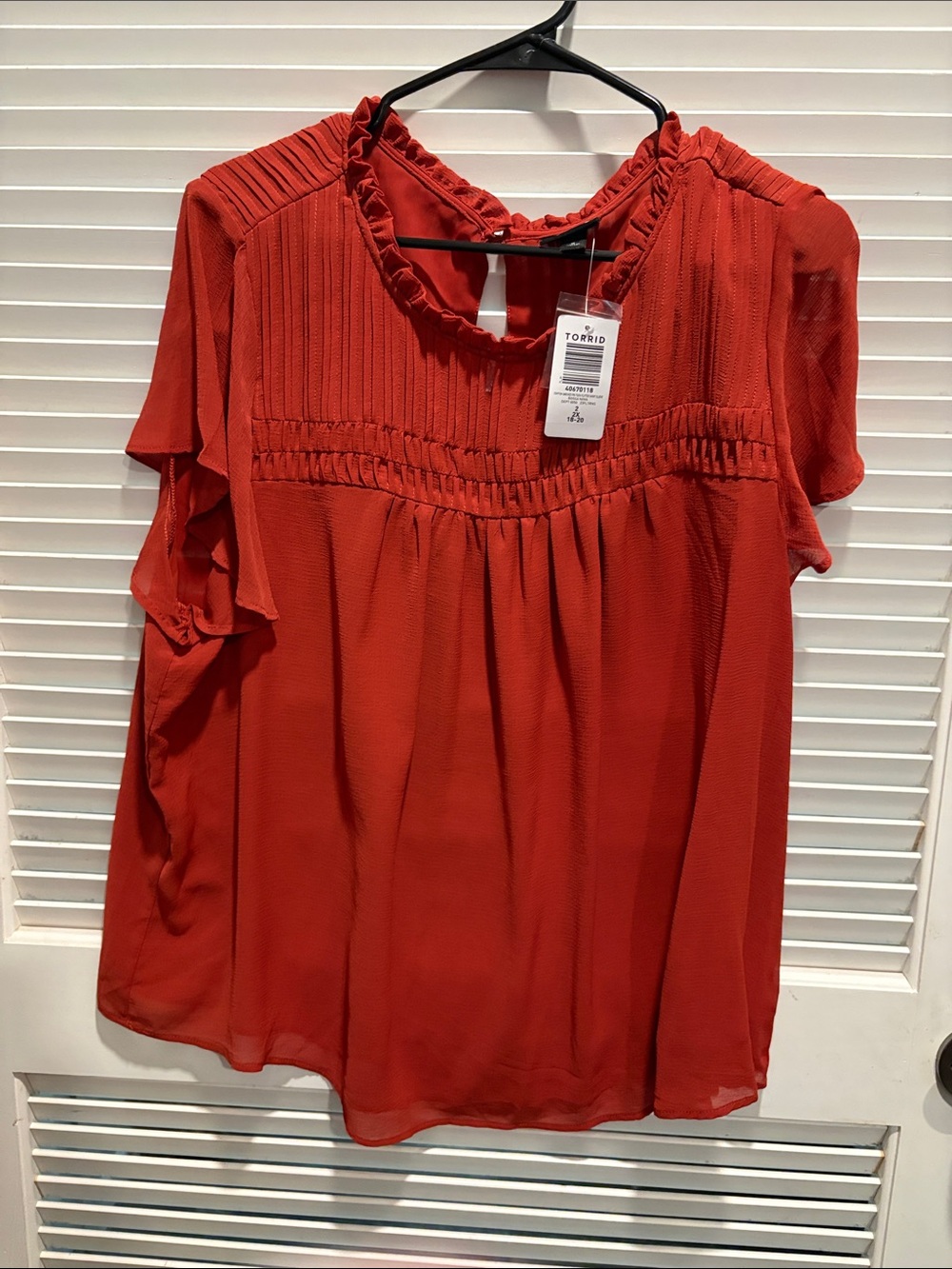 torrid Red Ruffle-Trim Short Sleeve Blouse